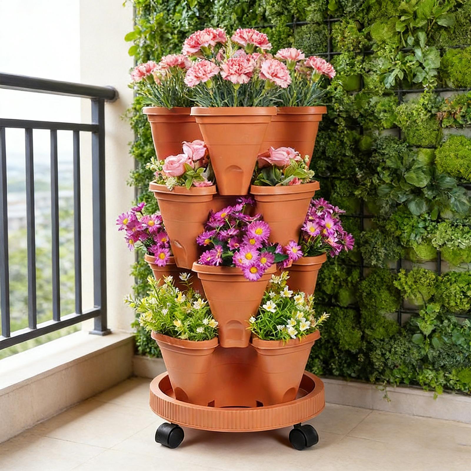 Vertical Planter Tower - 4단 적층형 화분, 수직 식재대, 딸기