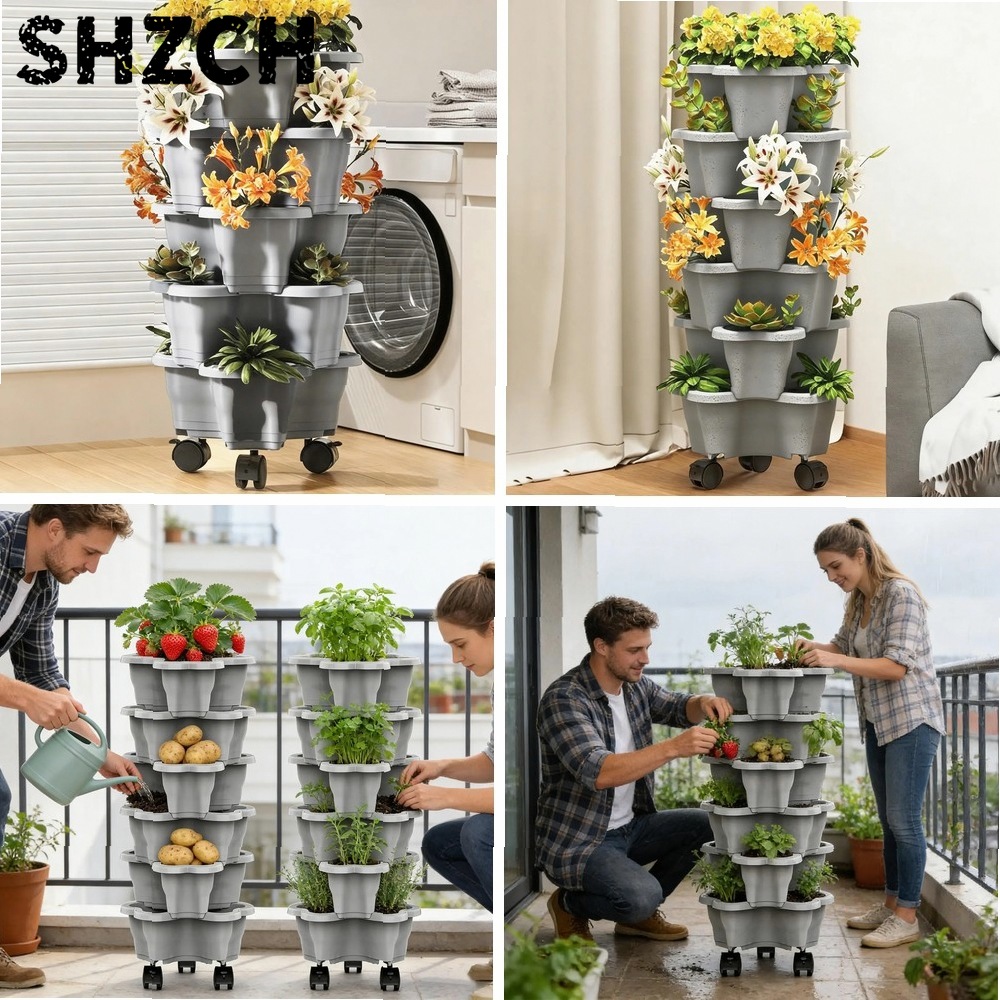 Vertical Planter Tower - 6단 이동식 화분탑, 내후성 화분, 적층형