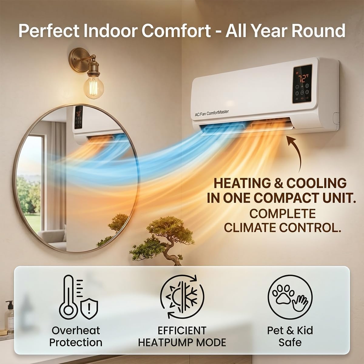 Smart Garden Offices - 1800W 벽걸이형 에어컨 팬 및 히터