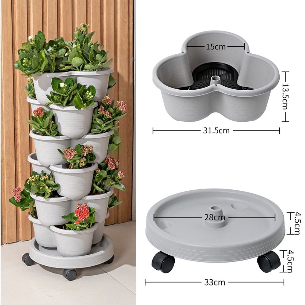 Vertical Planter Tower - 수직 타워형 적층 화분, 이동식 바퀴가
