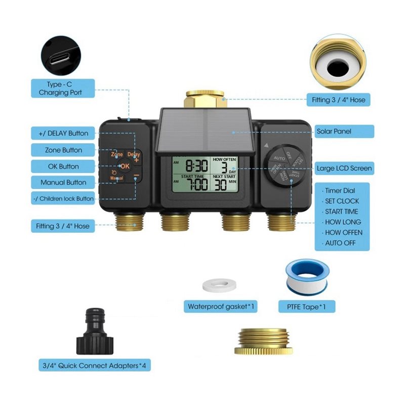 AB42-태양광 관수 타이머 자동 관수 시스템 4존 스 - Smart Garden Tap Timer 리뷰 및 가격