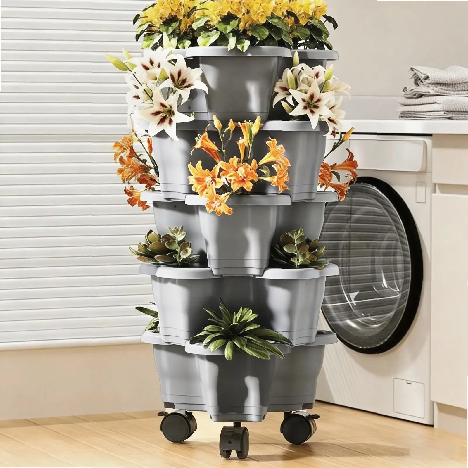 6단 이동식 화분탑, 내후성 화분, 적층형 수직 화분탑 - Vertical Planter Tower 리뷰 및 가격