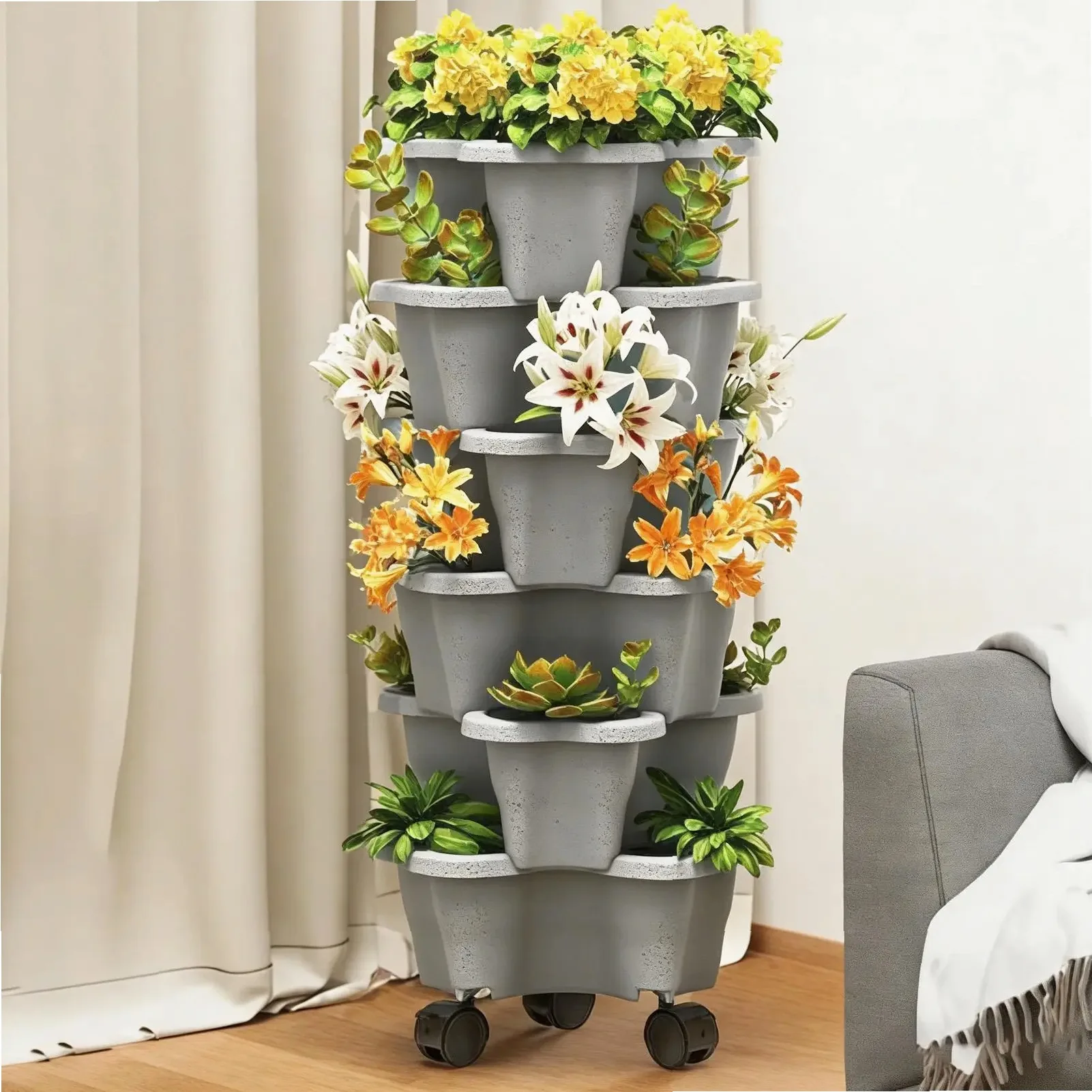 6단 이동식 화분탑, 내후성 화분, 적층형 수직 화분탑 - Vertical Planter Tower 리뷰 및 가격