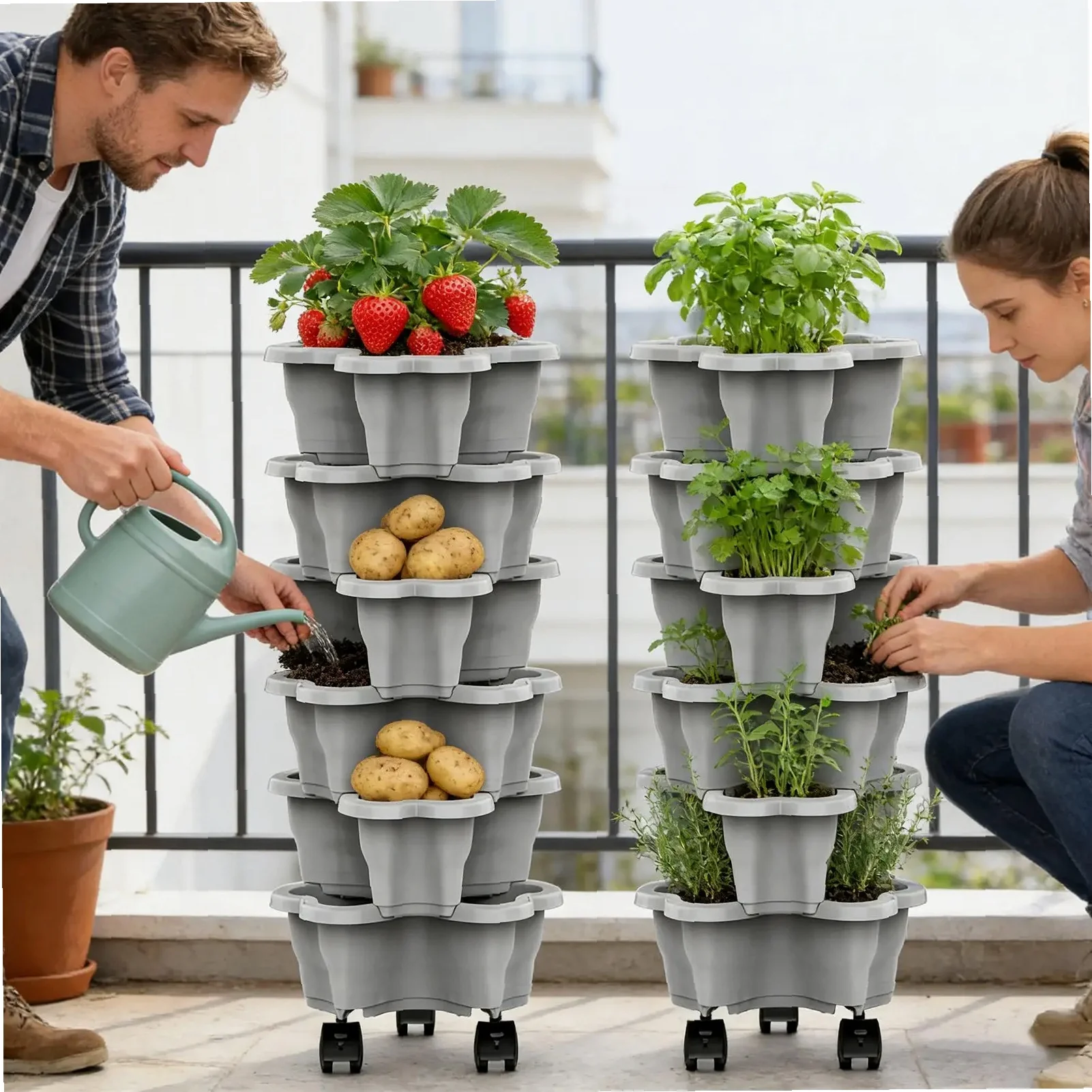 6단 이동식 화분탑, 내후성 화분, 적층형 수직 화분탑 - Vertical Planter Tower 리뷰 및 가격